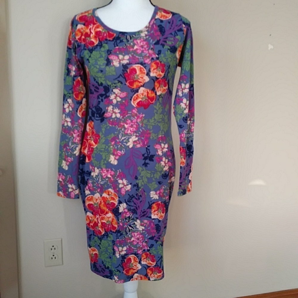 LuLaRoe Floral Long Sleeve Dress SMALL Blue Multicolored